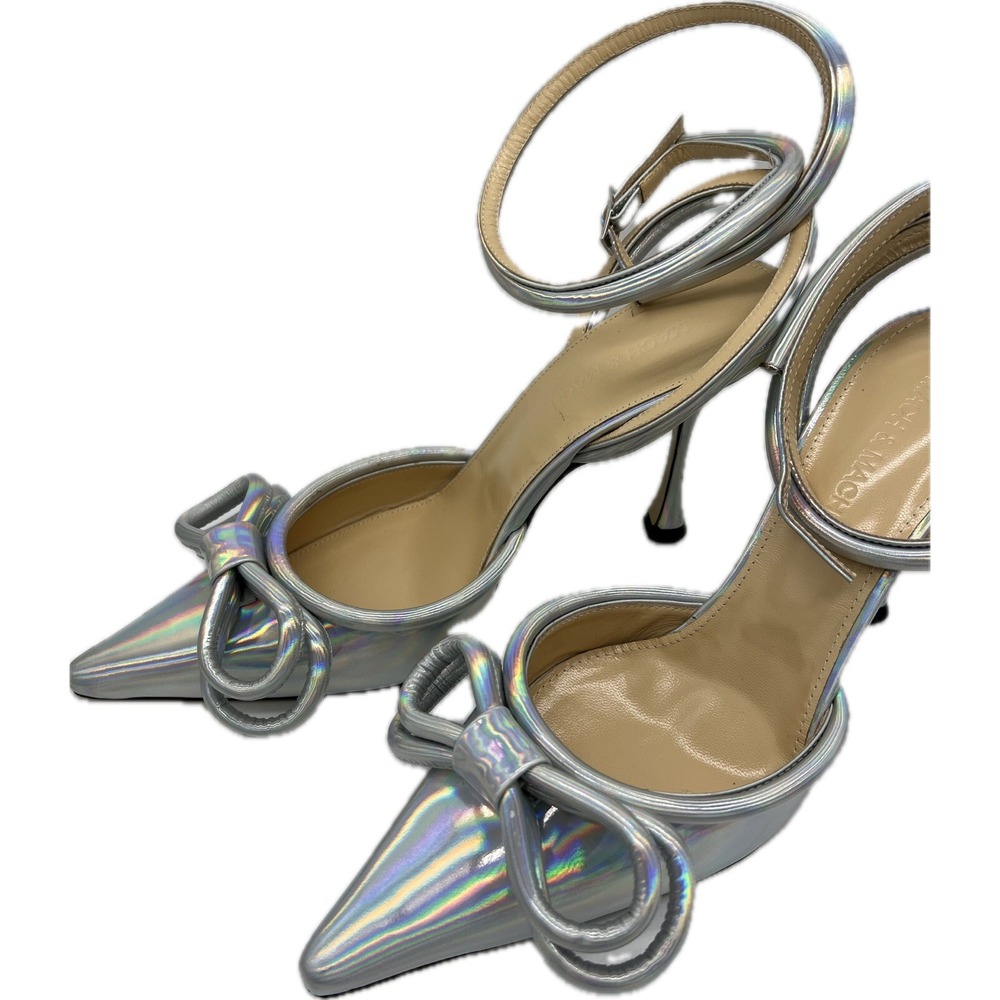 MACH & MACH Double Bow Pointed Toe Pump Iridescent Silver EU 39.5/US 9.5